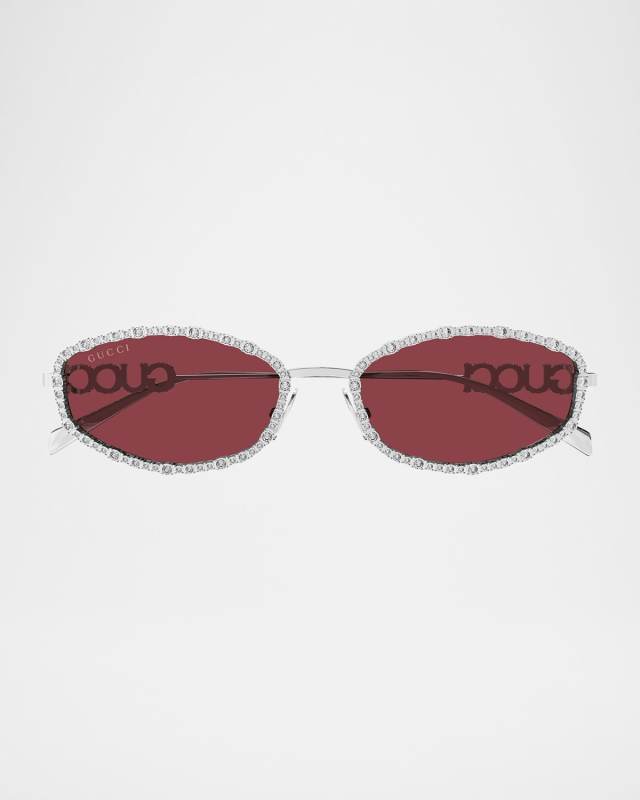 Embellished Metal Oval Sunglasses